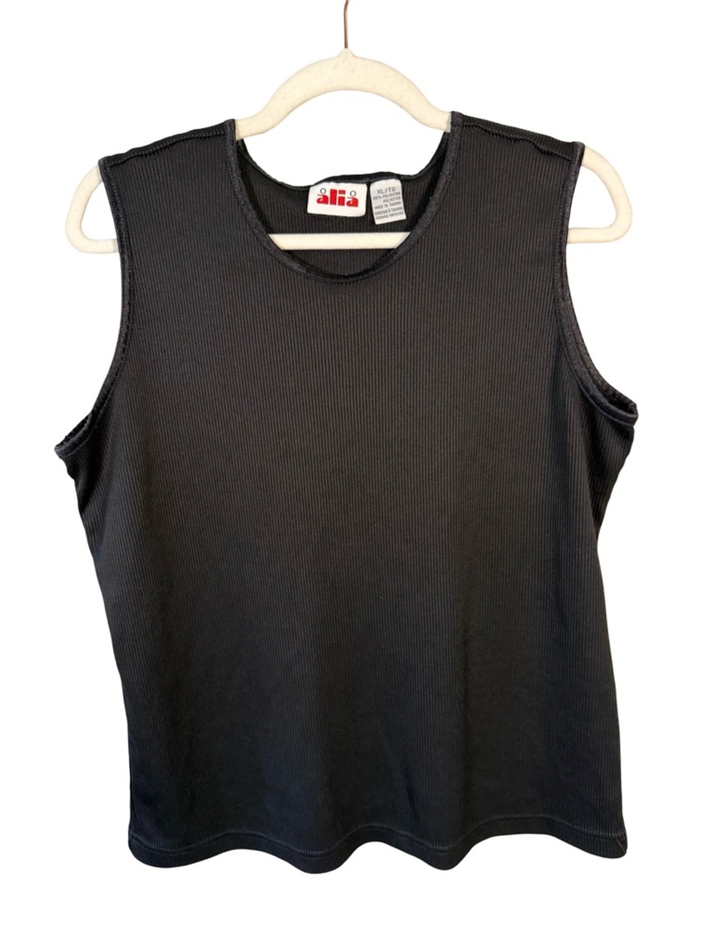 Vintage Alia Black Ribbed Sleeveless Tank Size XL Y2K 90s Minimalist Capsule